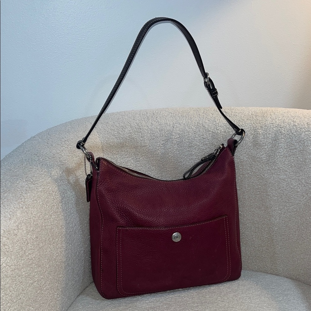 Coach Burgundy Red Chelsea Leather Hobo Shoulder Bag F10891 Silver Hardware